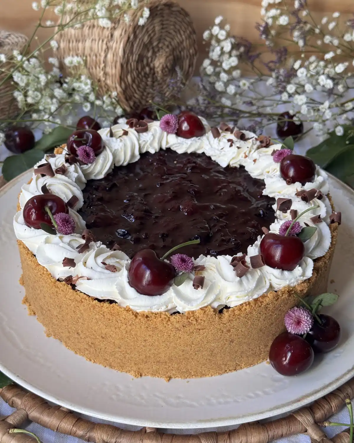 romisbakes recipe No-bake cherry, ricotta and yogurt tart