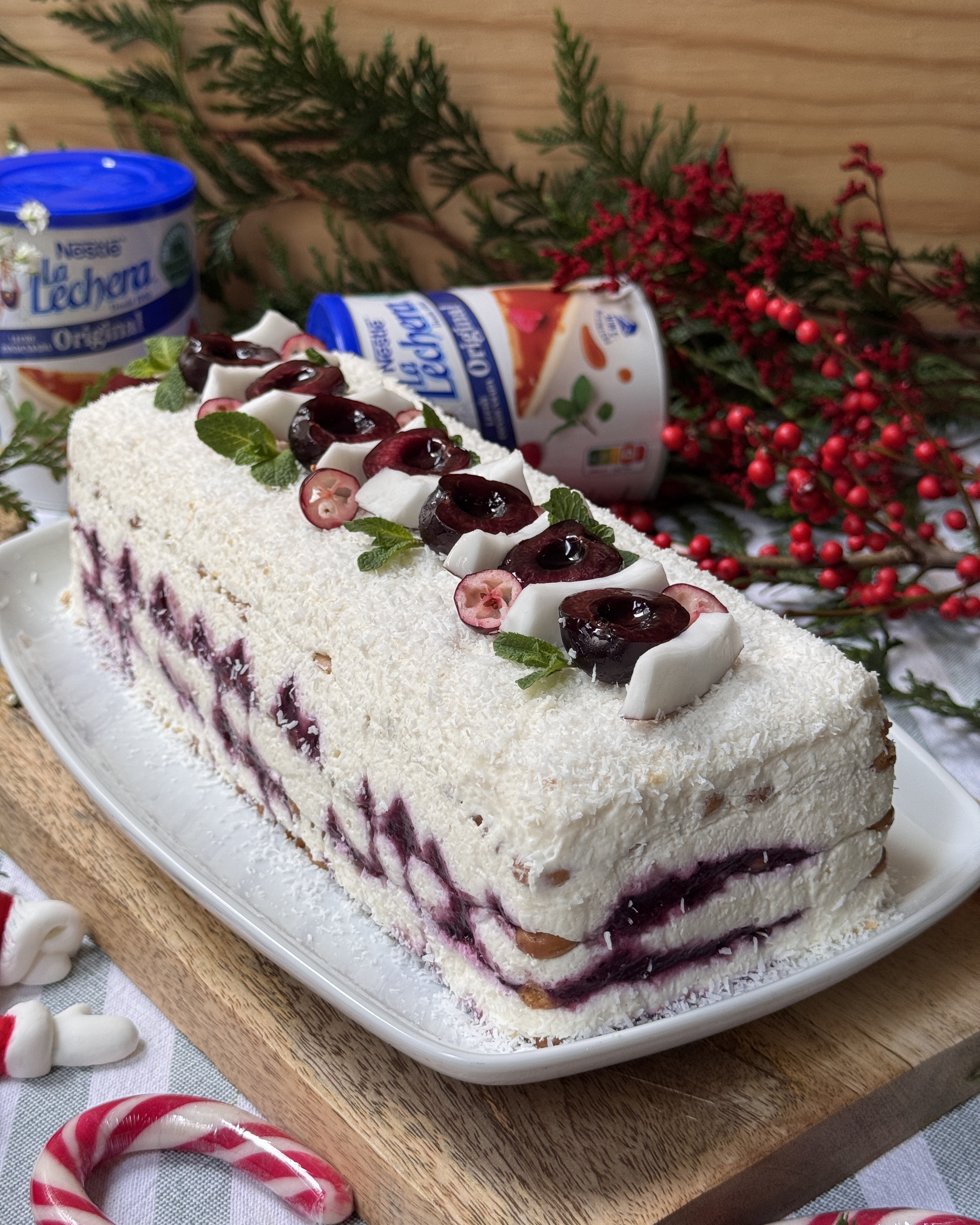 romisbakes receta Tarta de galletas, coco, leche condensada y frutos rojos