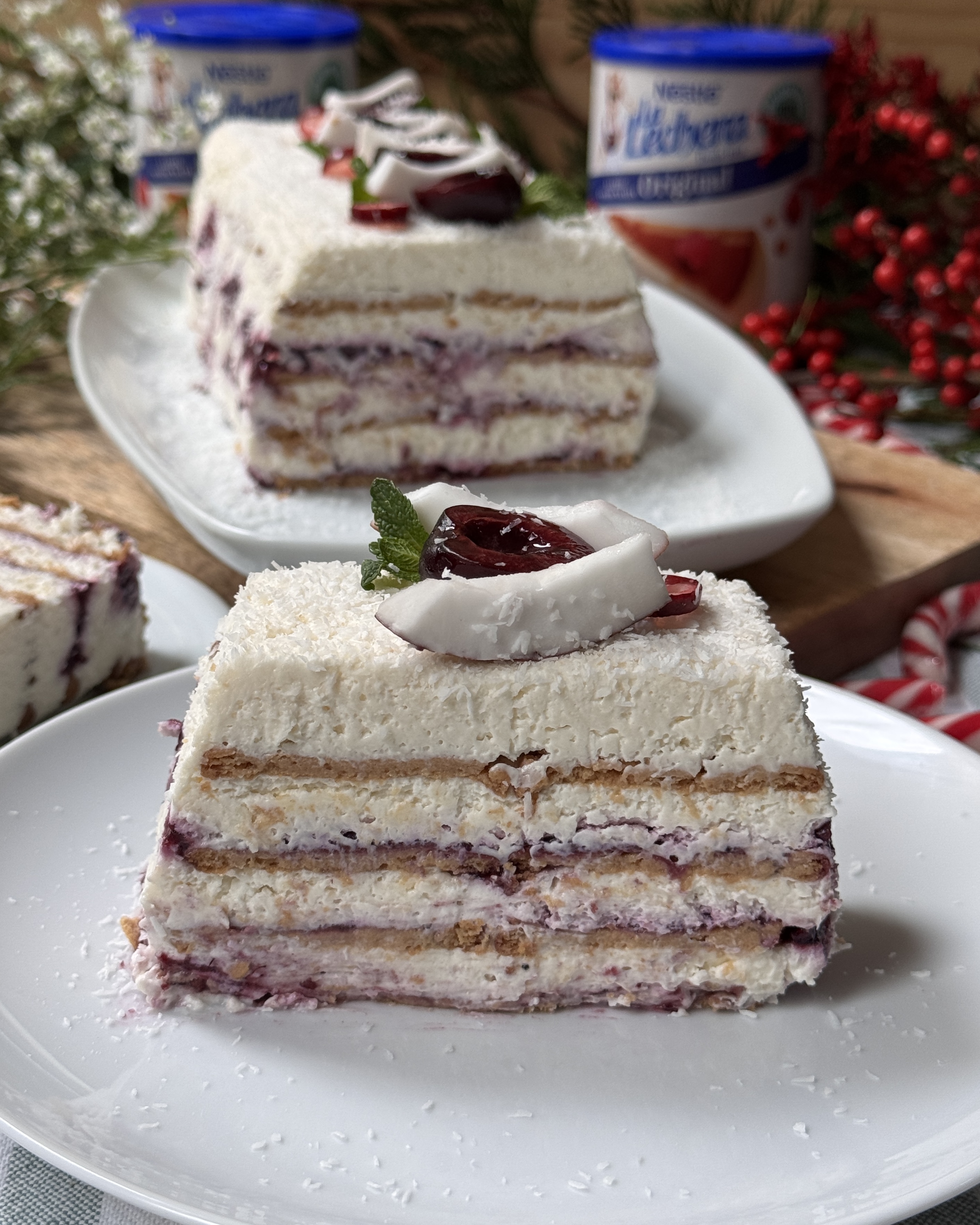 romisbakes receta Tarta de galletas, coco, leche condensada y frutos rojos