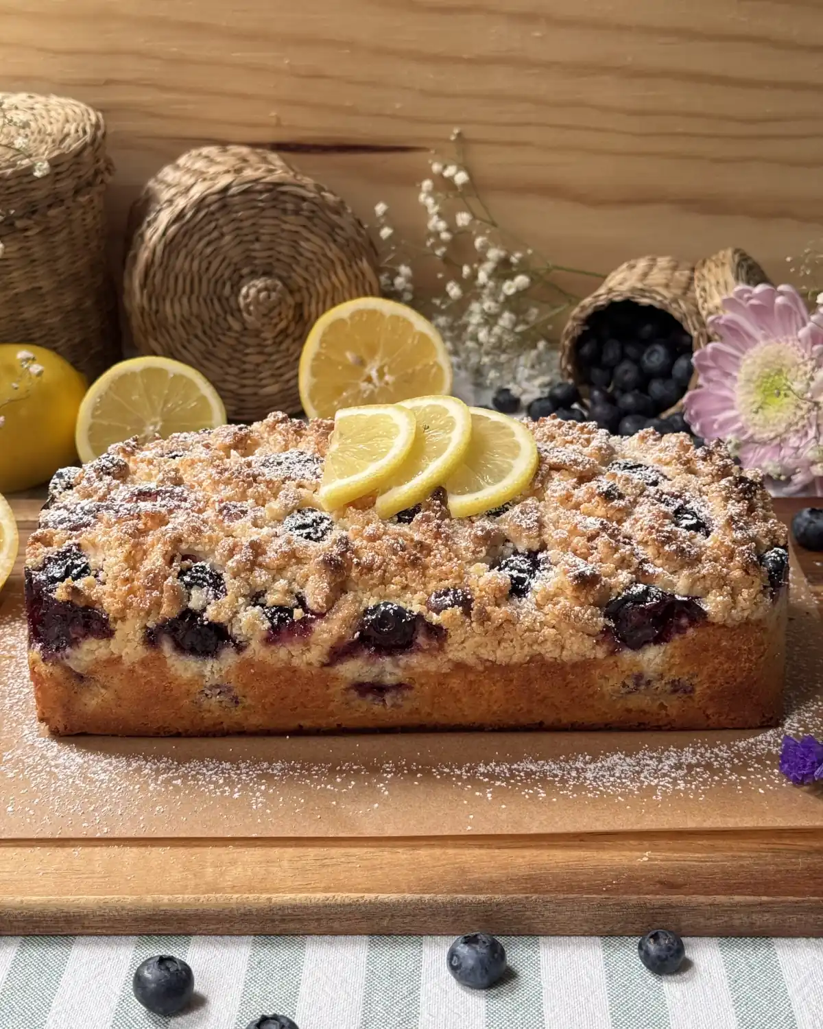 romisbakes receta Bizcocho de limón y arándanos con crumble