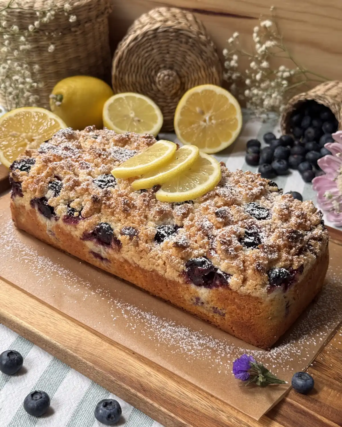 romisbakes receta Bizcocho de limón y arándanos con crumble