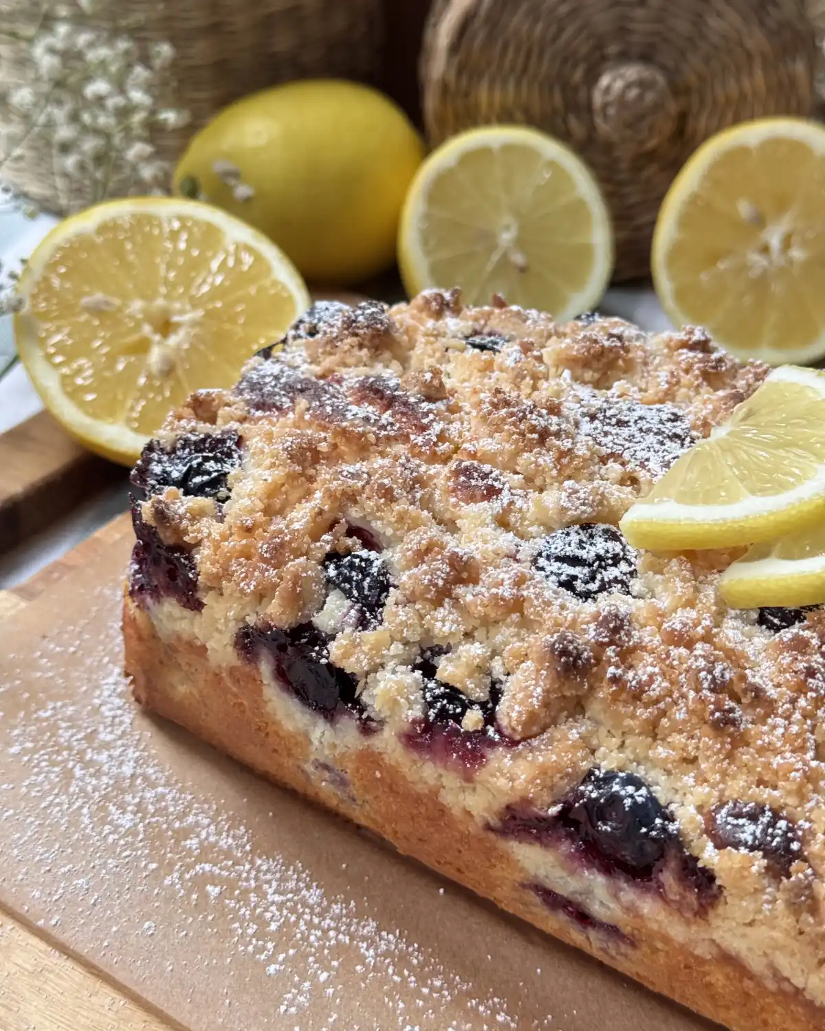 romisbakes receta Bizcocho de limón y arándanos con crumble