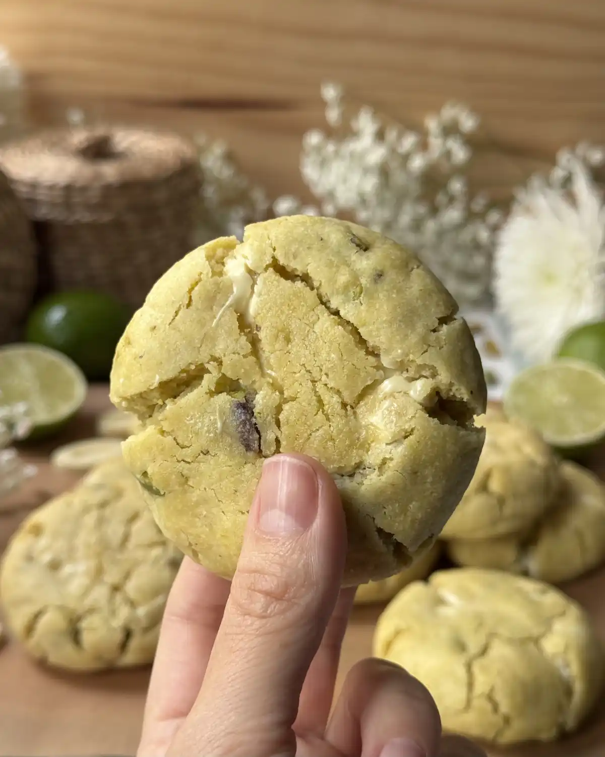 romisbakes receta Cookies de pistacho, chocolate blanco y lima