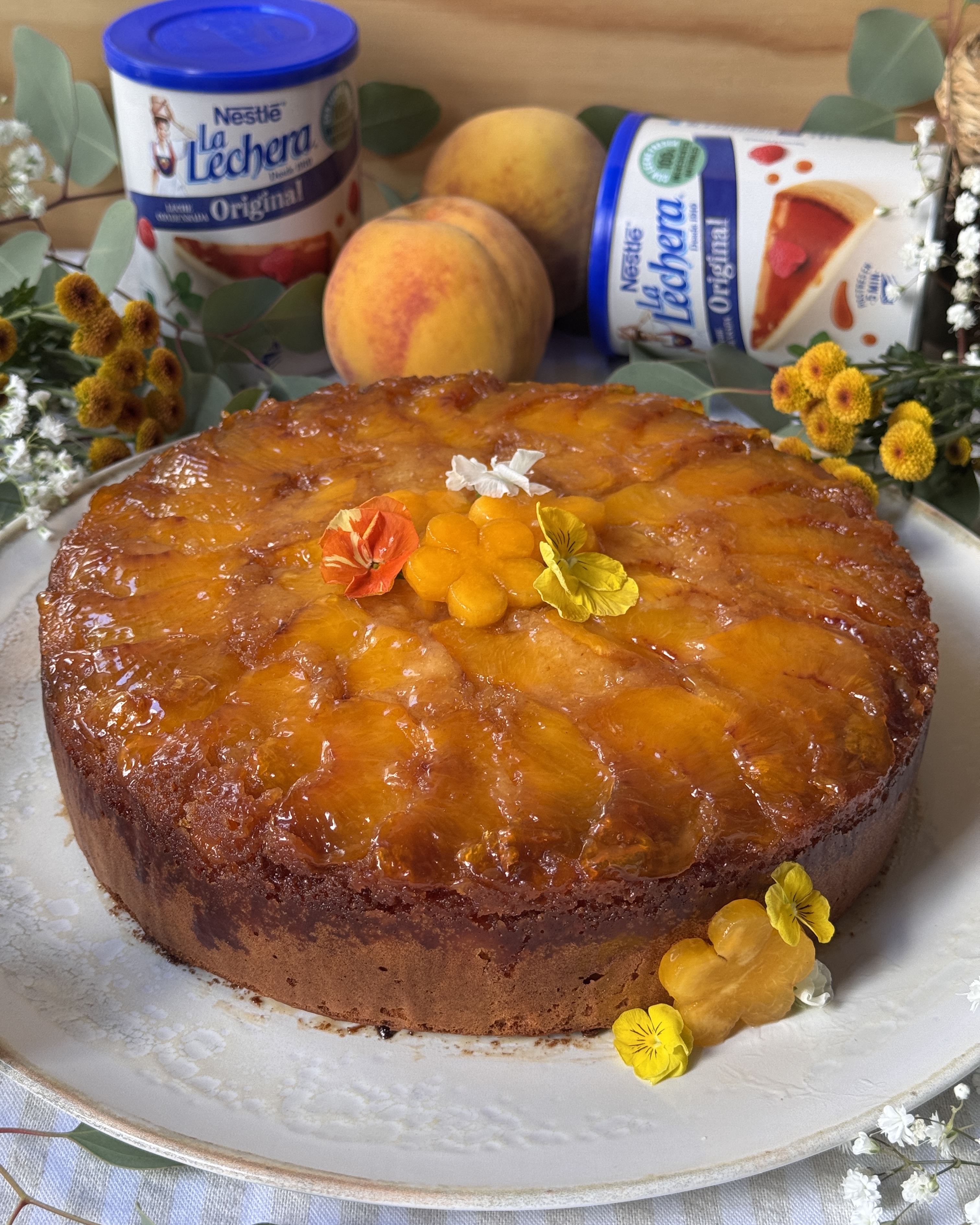 romisbakes receta Bizcocho invertido de melocotón con leche condensada