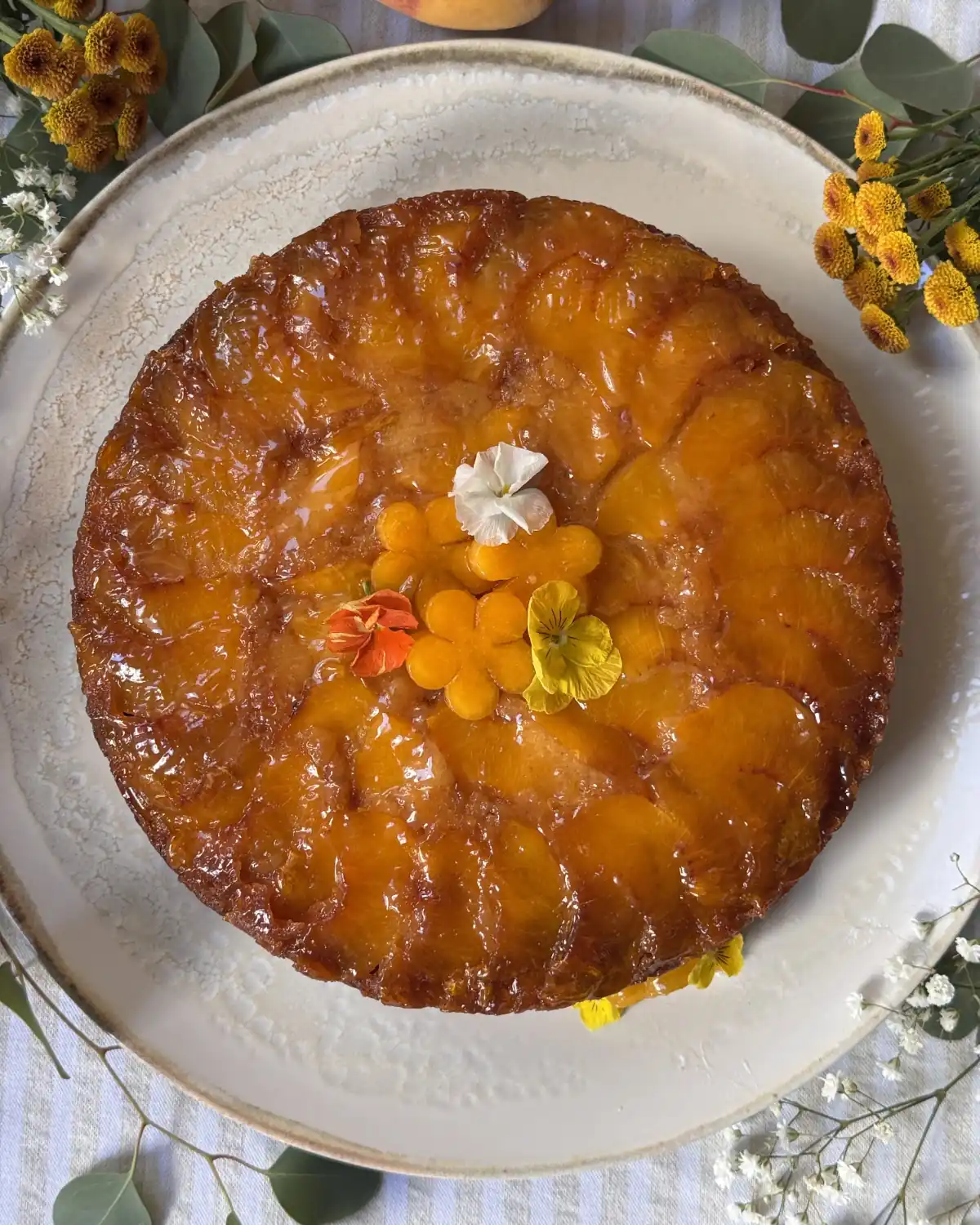 romisbakes recipe Peach Upside-Down Cake with Condensed Milk