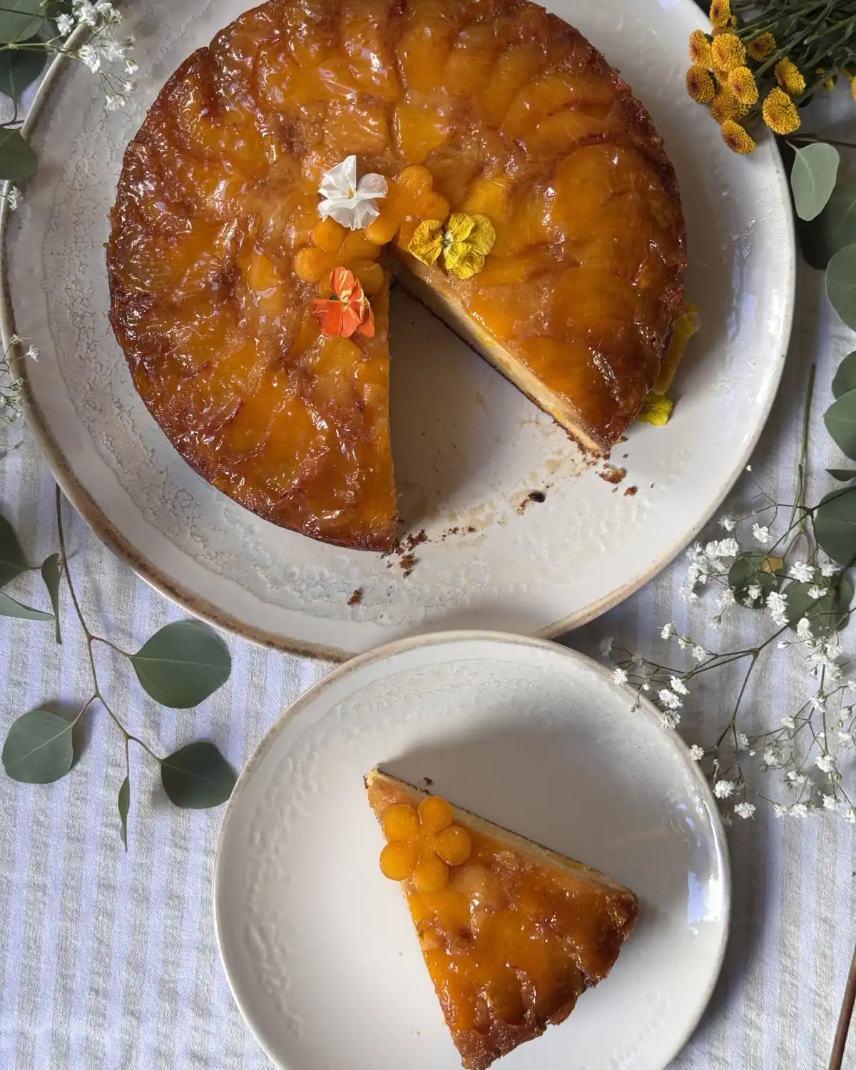 romisbakes recipe Peach Upside-Down Cake with Condensed Milk