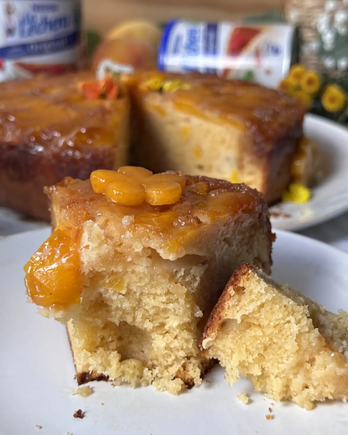 romisbakes recipe Peach Upside-Down Cake with Condensed Milk