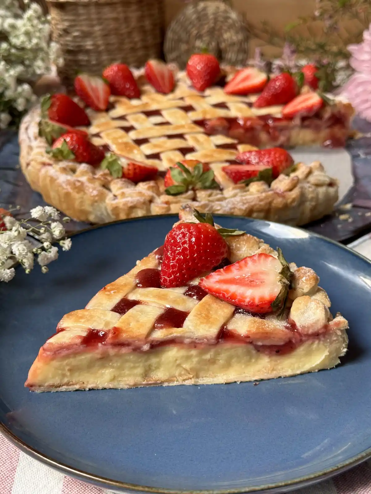 romisbakes recipe Puff pastry cake with pastry cream and strawberry