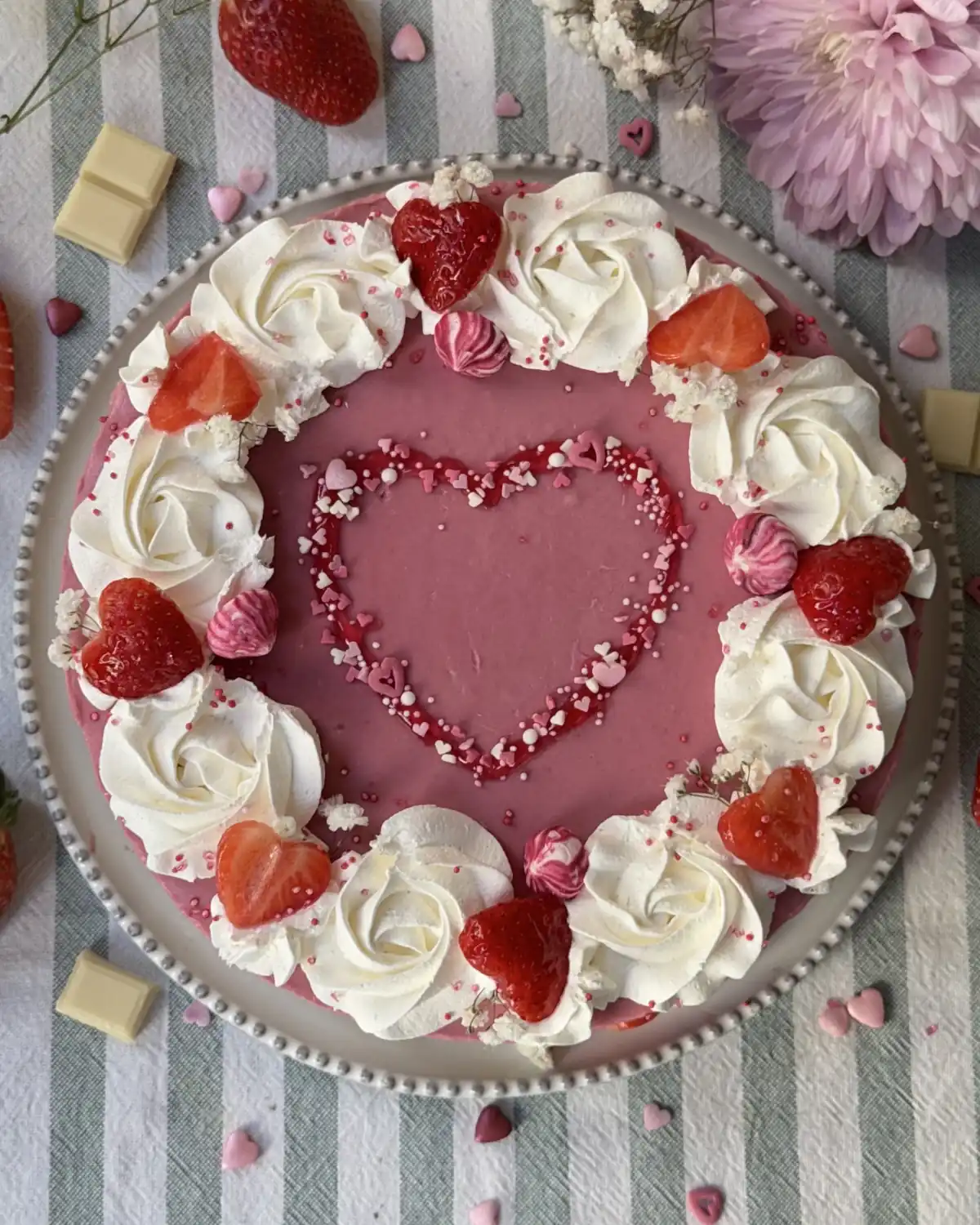 romisbakes recipe White chocolate cake with vanilla, strawberry and raspberry