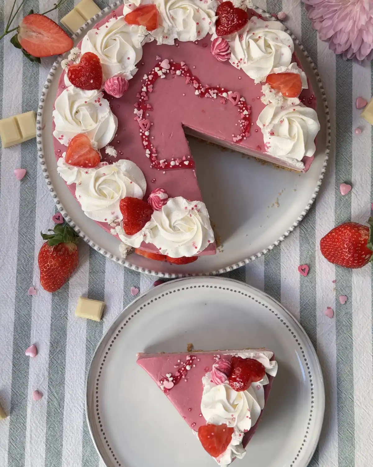 romisbakes recipe White chocolate cake with vanilla, strawberry and raspberry